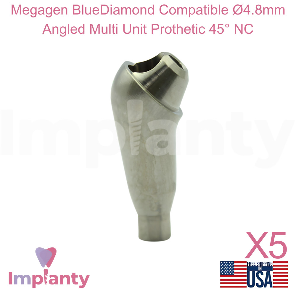 5x Megagen BlueDiamond Compatible Ø4.8mm Angled Multi Unit Prosthetic 45° NC