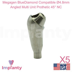5x Megagen BlueDiamond Compatible Ø4.8mm Angled Multi Unit Prosthetic 45° NC
