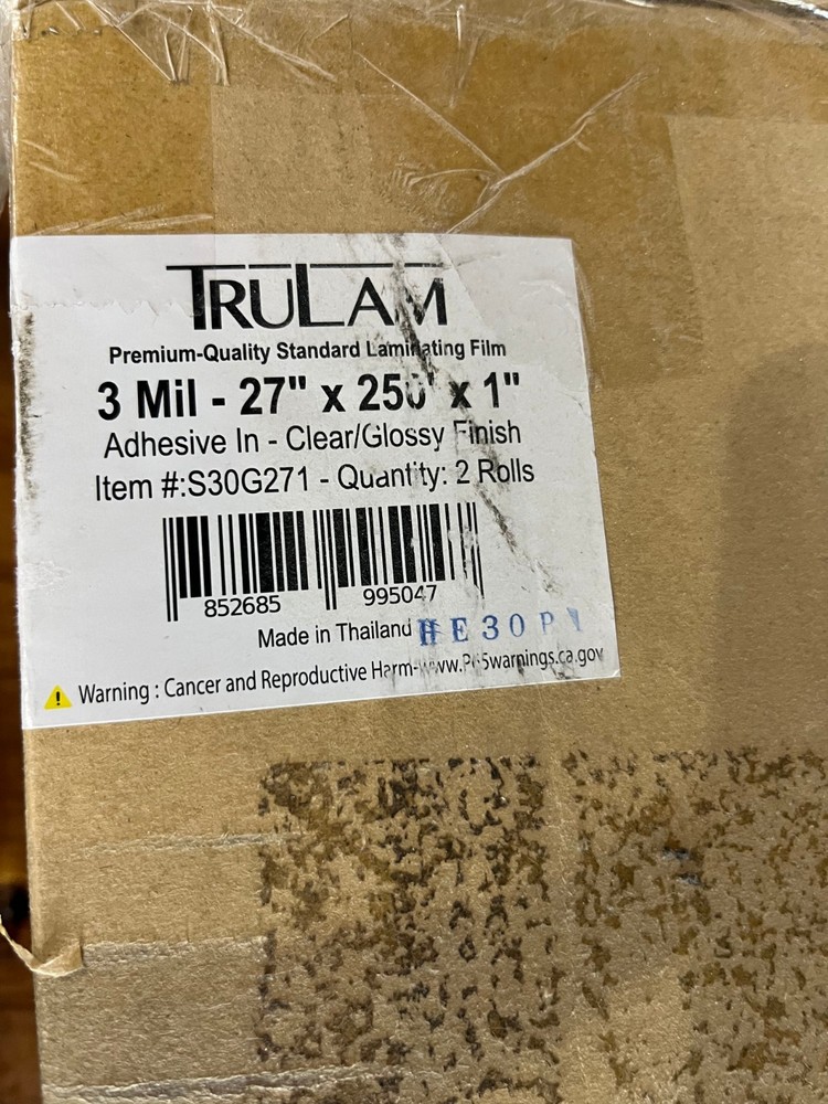 2 Rolls TruLam Premium Quality Laminating Film 3 Mil 27″x250’x 1″ Clear Glossy