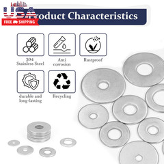 290Pcs Flat Washers, 304 Stainless Steel Fender Washers Assortment, 15 Different
