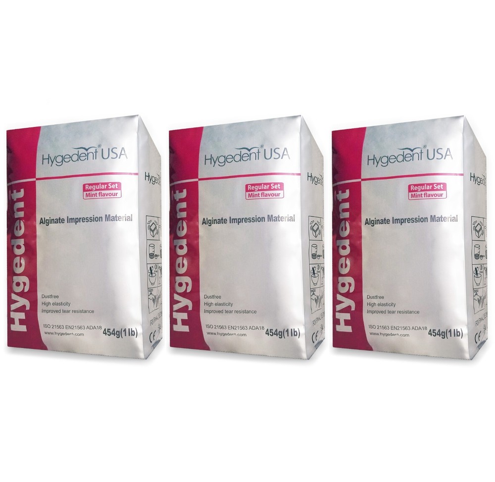 3 x Hygedent Chromatic Dental Regular Set Mint Dust Free Impression Alginate