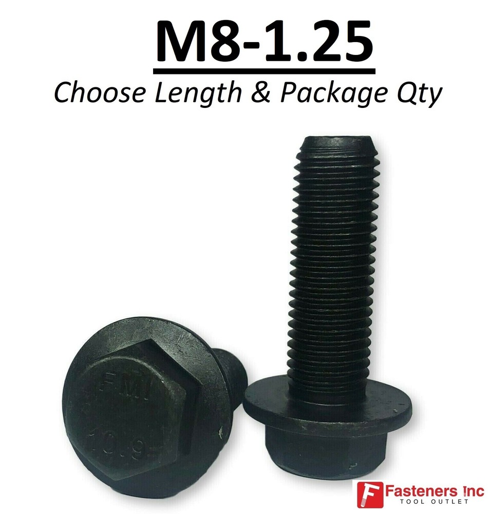 (Choose Length & Qty’s) M8-1.25 Grade 10.9 Metric Flange Bolts Black Phos & Oil