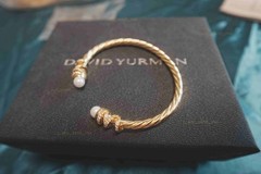 New.DavidYurman Petite Helena Bracelet in 18k Yellow Gold with Diamonds 4mm
