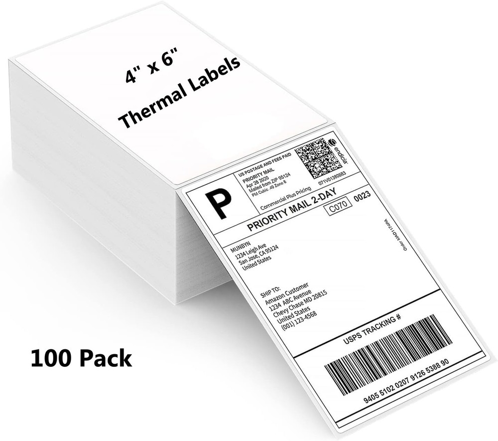 4×6 Fanfold Direct Thermal Shipping Labels for Zebra & Rollo Printer 100 Labels