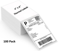 4×6 Fanfold Direct Thermal Shipping Labels for Zebra & Rollo Printer 100 Labels