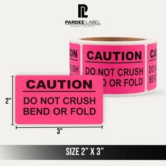 Neon Pink CAUTION Labels 2” x 3” – 250 Labels Per Roll