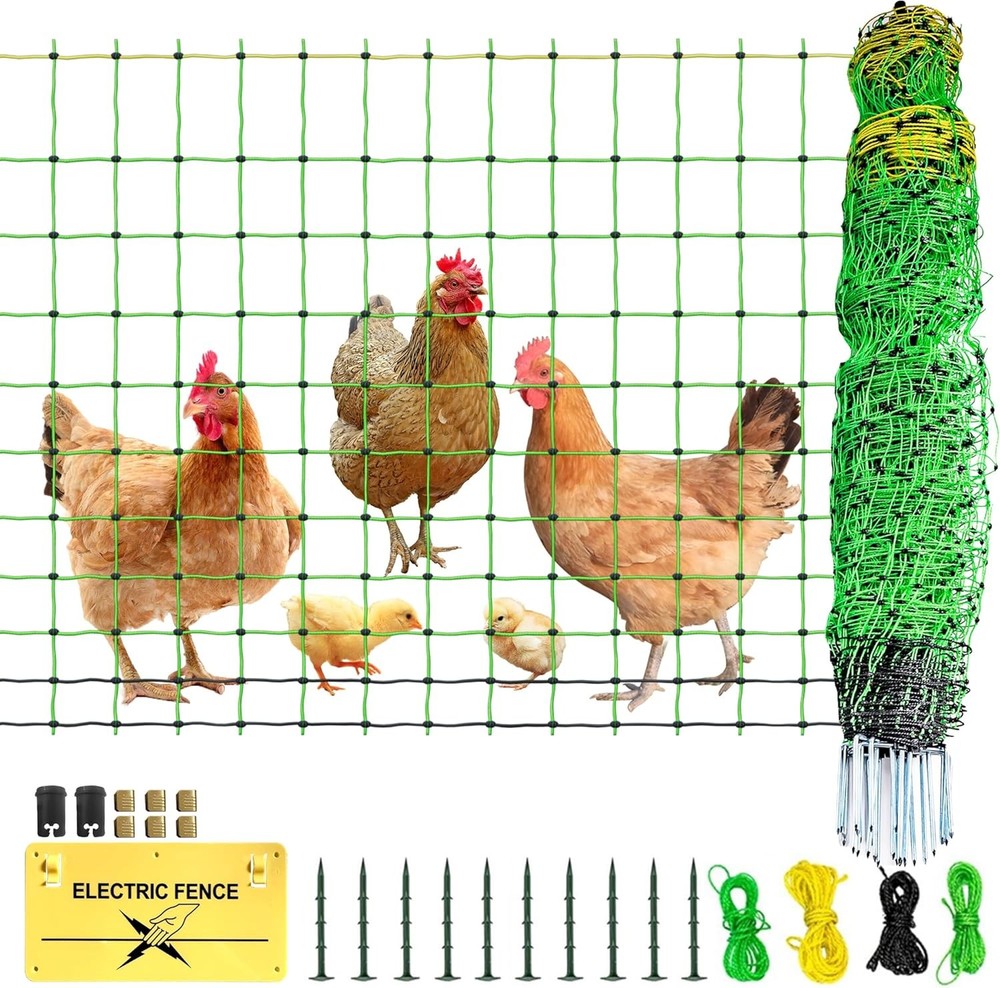 41.5″ H x 164′ L Electric Poultry Netting Fence, Livestock Mesh Net for Chicken