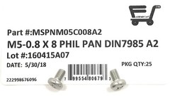 (25) M5-0.8 x 8 Stainless Steel Phillips Pan Head Machine Screw DIN7985 A2 M5x8