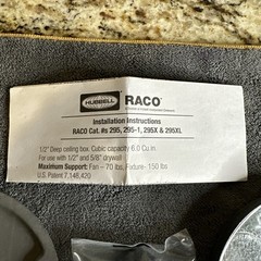 ⭐️⭐️⭐️⭐️⭐️ Ceiling Fan Box Hubbell Raco No.295 4″ Round 1/2″ Deep