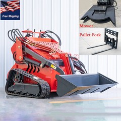 Track EPA 23HP 739cc Mini Skid Steer Bucket & Mower & Fork 3-Pumps Self Leveling