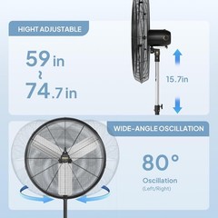 ROVSUN 30Inch Industrial Pedestal Fan 8600CFM Adjustable Height