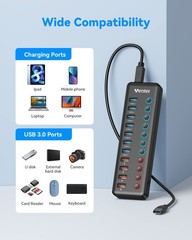 Powered USB 3.0 Hub, Wenter 11-Port Hub Splitter (7 Faster Data Transfer Ports+