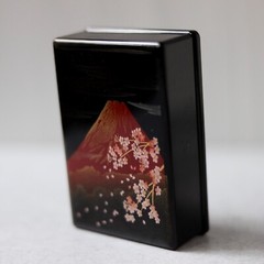 Vintage Lacquer Mount Fuji Cherry Blossom Business Card Holder Japan W/ Box