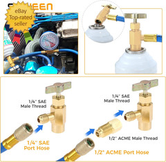 R1234YF Self-Sealing Can Tap with R134A Tank Adapter | 1/4″ SAE 1/2″ LH Thread V