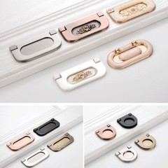 4Pcs Flush Pull Handle, 34x74mm Hidden Recessed Furniture Grip Pull, Brass Tone