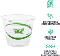 Greenstripe Clear Compostable 9Oz PLA Plastic Cups, Case of 1000, Disposable Ren