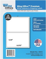 Wing Office – 200 – Shipping Labels – 8.375″ x 5.375″ – Self Adhesive – USA Made