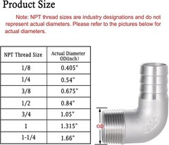 304 Stainless Steel Hose Barb 90 Degree Elbow 3/4″ Hose Barb to 3/4″ NPT Male