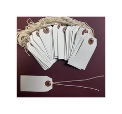 100 Small White Inventory Tags 3 1/4″ x 1 5/8″ Size 2 Pre-strung with String