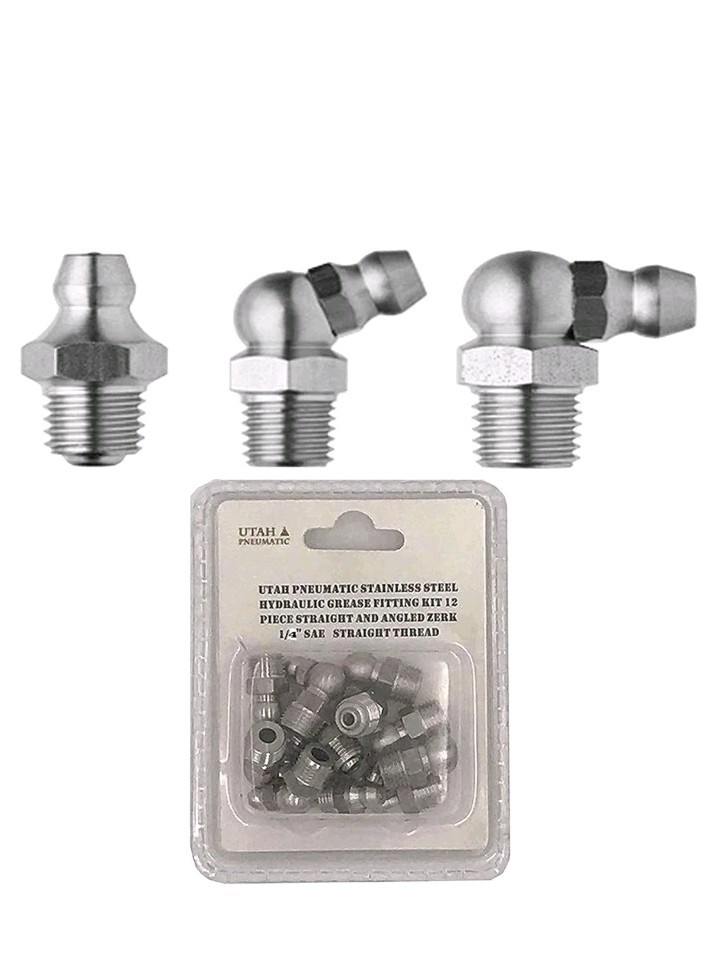 1/4″ SAE Stainless Steel Grease Fittings Kit 4Pcs-Straight, 4Pcs-90-Degree,4Pcs