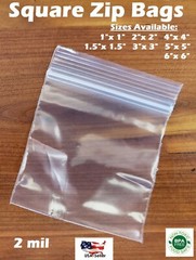 Clear Square Zip Seal Plastic Bags Jewelry Reclosable Top Lock Baggie 2 Mil 2ML