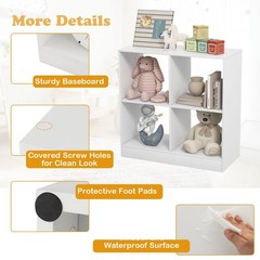 Costzon Toy Organizers And Storage Wooden White 4-Cube Kids Bookcase For Books