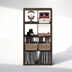 Pemberly Row 8 Cube Vinyl Record Media Storage Organizer in Amber Pine
