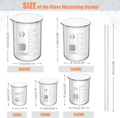 10 Pieces Thick Glass Lab Pyrex Beaker Set Measuring Cup 50/100/250/500/1000 ml
