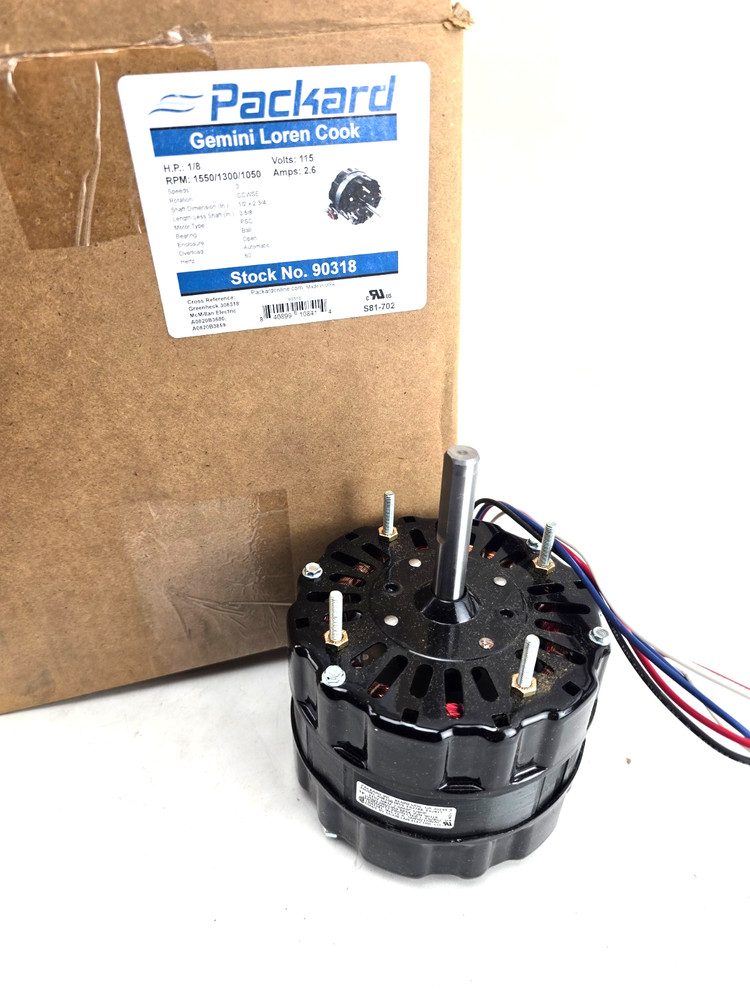Packard 90318 5.12″ Dia. Motor 1/8 HP, 115 Volt, 1550/1300/1050 RPM Motor