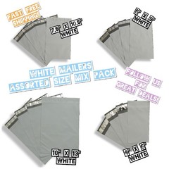 80 White Poly Mailers 4 Mix Size Variety Pack (20 ea)