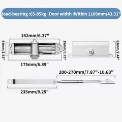 2Pack 65-85 KG Commercial Door Closer Silver Aluminium Alloy Heavy Duty 187lbs ;