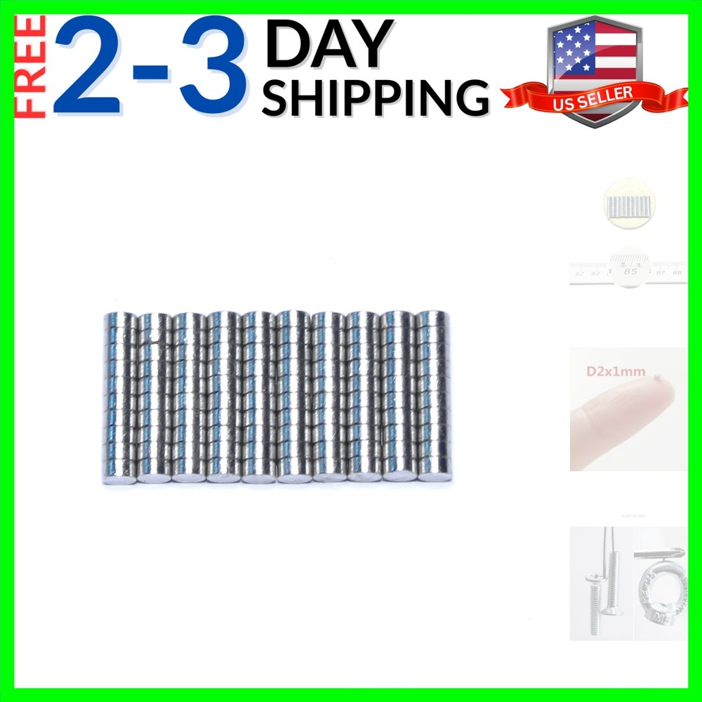 Mini Neodymium Magnet 2mm x 1mm Tiny Rare Earth Disc Magnets – 0.06kg Pull Pa…