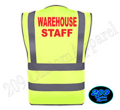 WAREHOUSE STAFF Reflective Safety Vest High Visibility Zipper Front w/Pockets