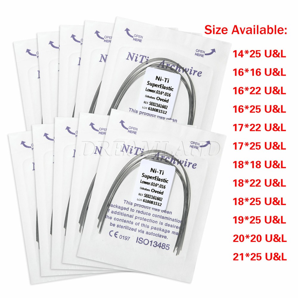 10Packs Alambres de arco rectangular Niti superelásticos de ortodoncia dental