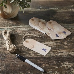 Primitive Star Paper Tag Navy 4.75×2.25 w/ Twine Set of 50 VHC Brands