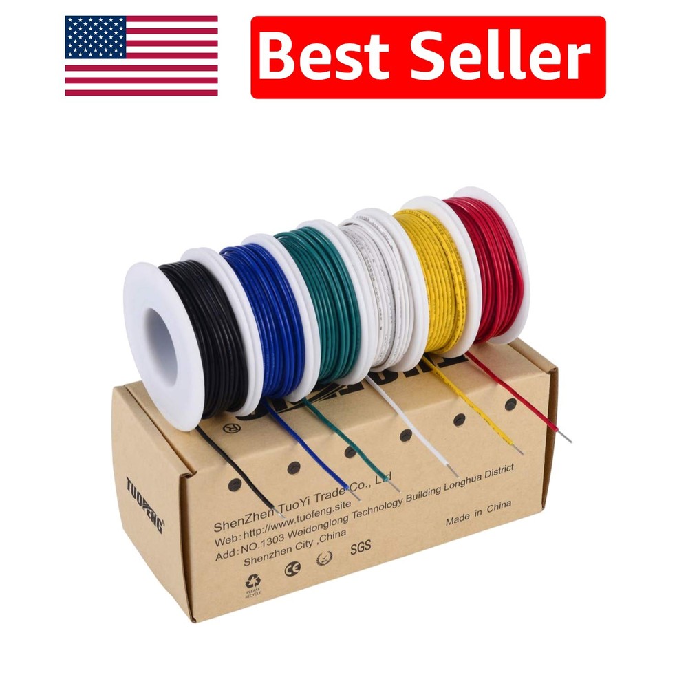 6x30ft 22 AWG Solid Hookup Wire – Tinned Copper, Flame Retardant, PVC Insulation