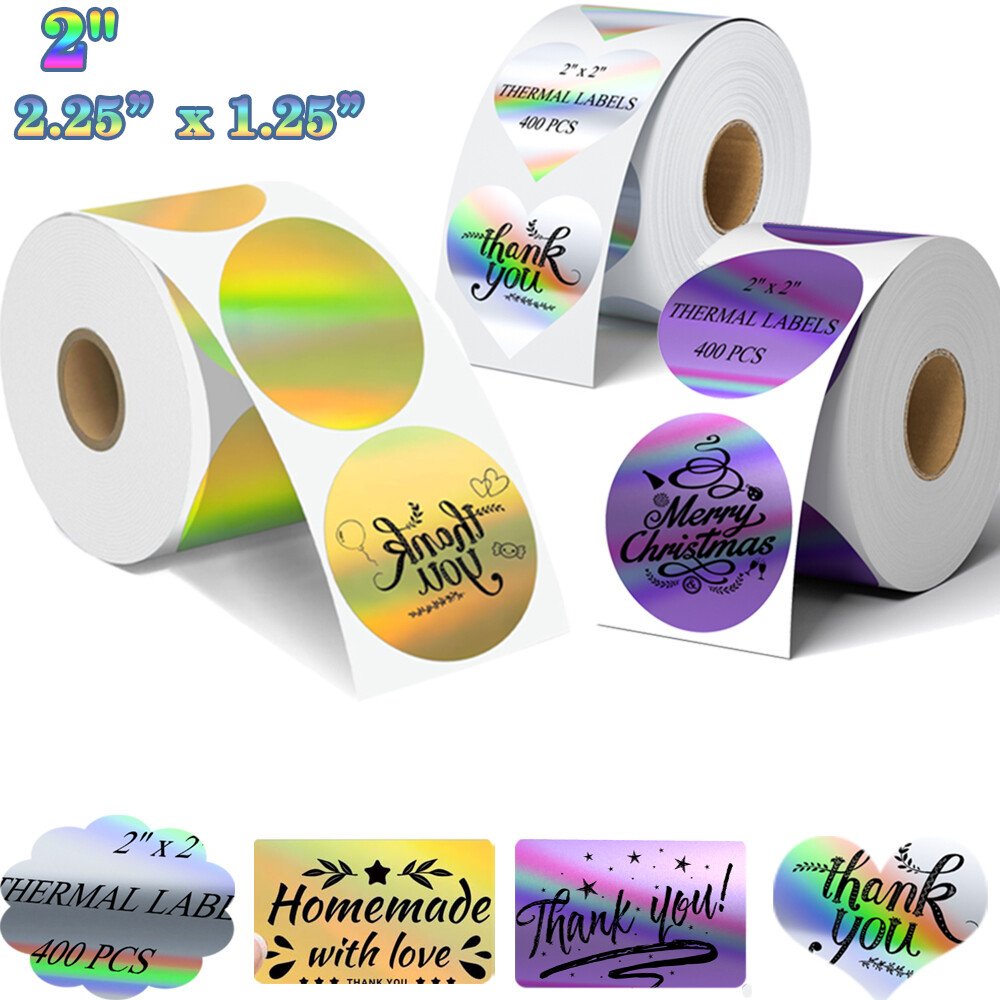 2″&2.25″×1.25″HolographicThermal Labels Self Adhesive Stickers 500 Labels / Roll