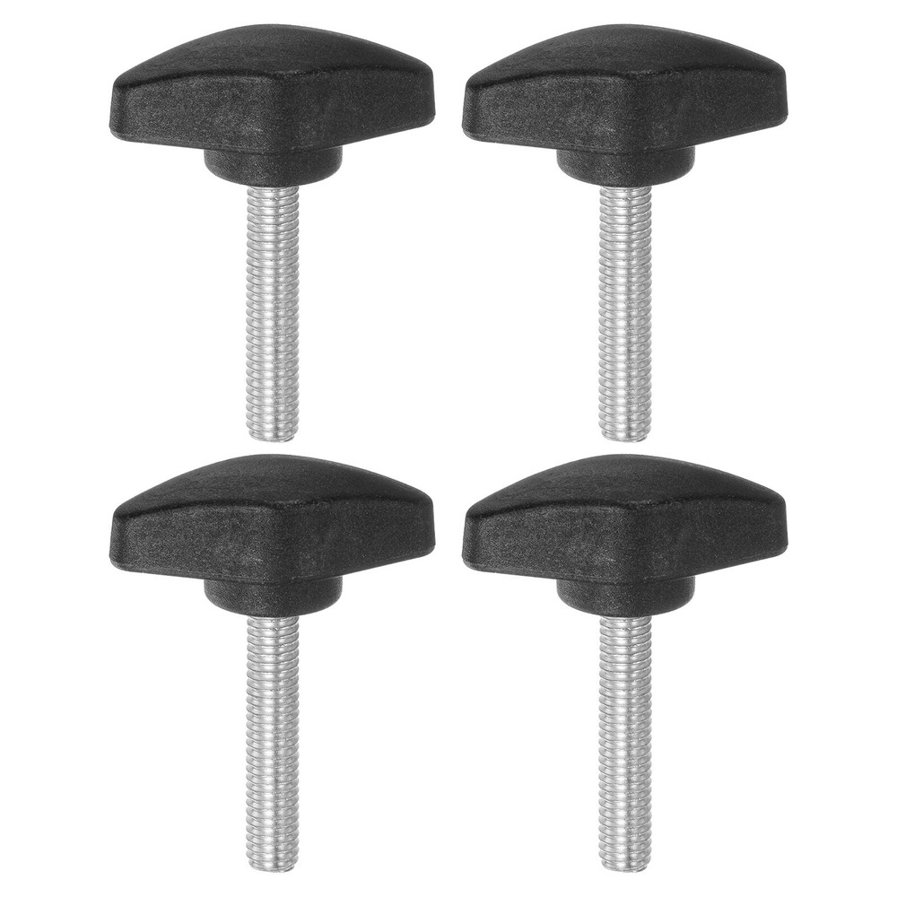 4pcs M6 x 35mm Male Thread Tee Wing Knobs Thumb Screw Clamping Knobs Grip Black