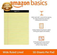 Wide Ruled Lined Writing Pads 8.5″ X 11.75″ Canary 12-Pack of 50 Perforated Shee
