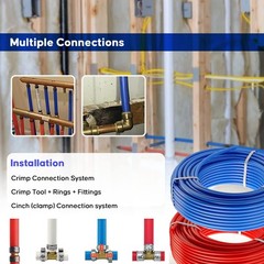2 Rolls 1/2 Inch PEX B Tubing 50ft Blue & Red – Non-Barrier Radiant Heating Pipe