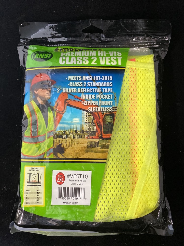 Safety Vest Class Yellow 2X Zip Up Mesh Sleeveless