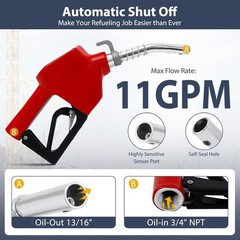 3/4 inch NPT Automatic Fuel Nozzle 13/16 inch Spout Auto Shut Off Gas Nozzle