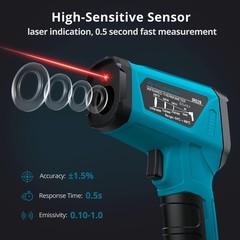 Infrared Thermometer, -58°F to 1472°F(-50~800°C), Non-Contact Digital Laser T…