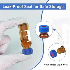 2mL Autosampler Vials 1000pcs, 9-425 Amber Borosilicate Glass with Caps for HPLC