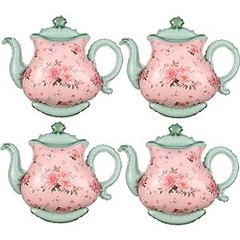Teapot Balloon 4 Pieces 22inch Pink Green Teapot Mylar Foil Mylar Balloons for