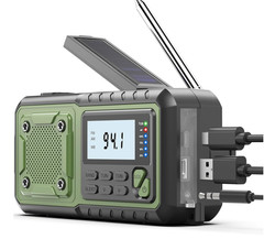 Crank Emergency Radio 5000mAh, NOAA/AM/FM Weather Radio, Solar Battery Operated