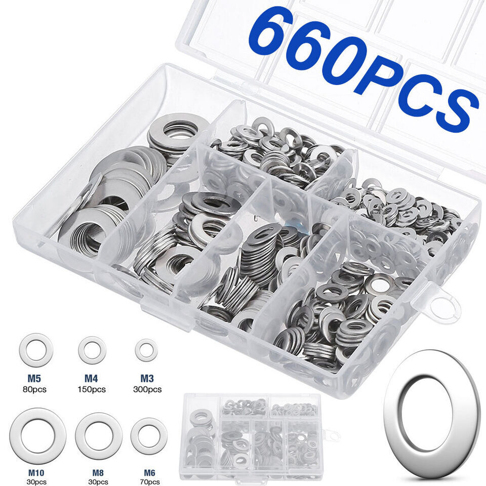 304 Stainless Steel Washers Flat Washer Assortment Set Value Kit,660 Pieces TRA