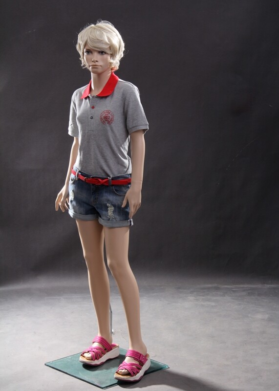 Realistic Female Junior Kids Fleshtone Full Body Fiberglass Mannequin with Base