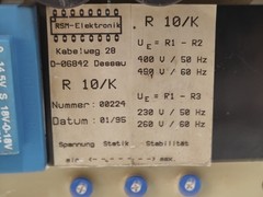 RSM ELEKTRONIK R 10/K AUTOMATIC VOLTAGE REGULATOR