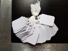 1000 Blank White Merchandise Price Tags with Strings Size #8 Retail Strung Label
